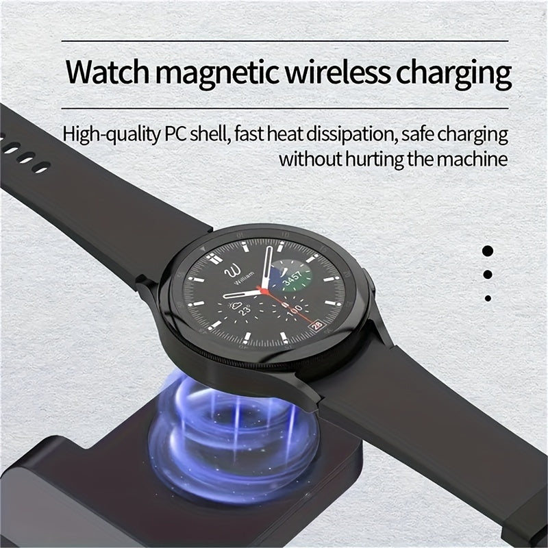 3-in-1 Wireless Charging Stand for Samsung S22/S21, Galaxy Watch Fast Charger Dock, 13.49x12.4x6.78 cm, Case-Friendly Station with LED Indicator - KHOY