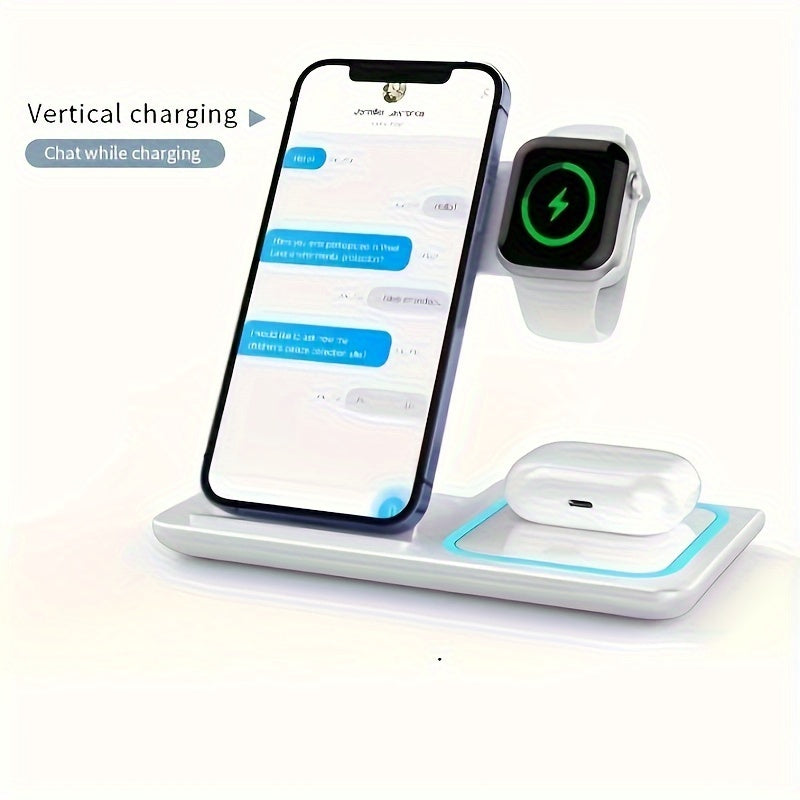 3 In 1 Fast Charging Station, Folding Wireless Charger Stand For IPhone 14, 13, 12, 11/Pro/Max/Mini/Plus, X, XR, XS/Max, SE, 8/Plus, For IWatch 1-8, For Airpods 3/2/Pro - KHOY
