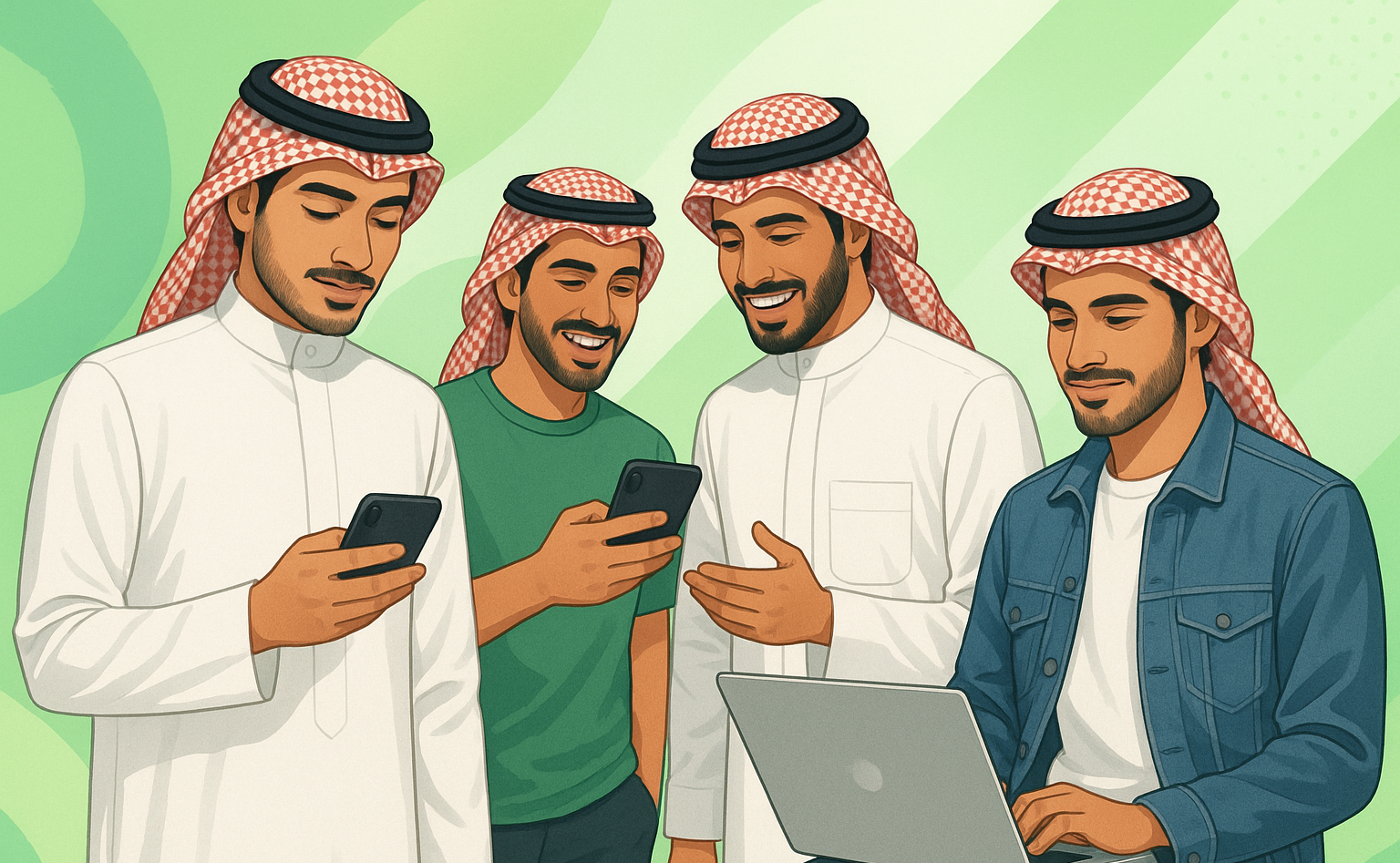 saudi guys background #A8ED9B and #FFFFF